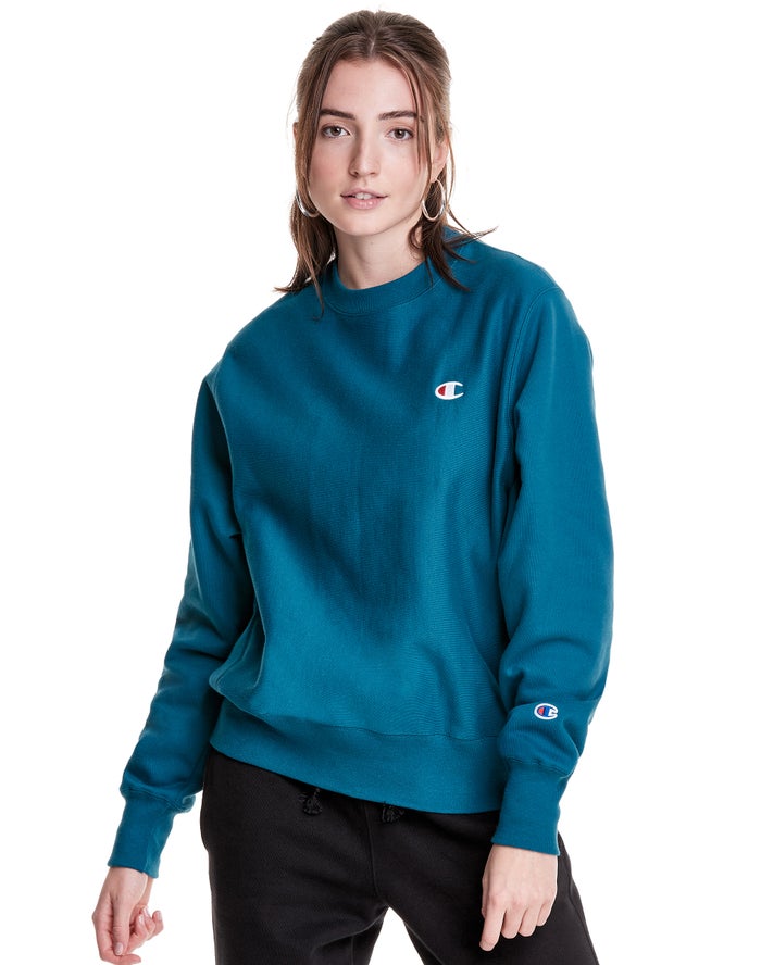 Champion Womens Sweatshirt NZ - Reverse Weave Boyfriend Crew Blue ( 1987-GIKEN )